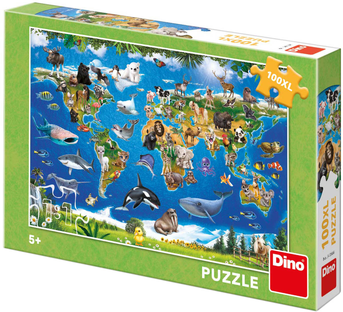 DINO Puzzle XL Mapa zvířat 100 dílků 47x33cm skládačka