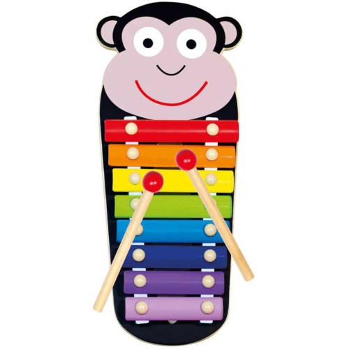 BINO Baby xylofon Opička 8 kláves 33cm duhový kov *HUDEBNÍ NÁSTROJE