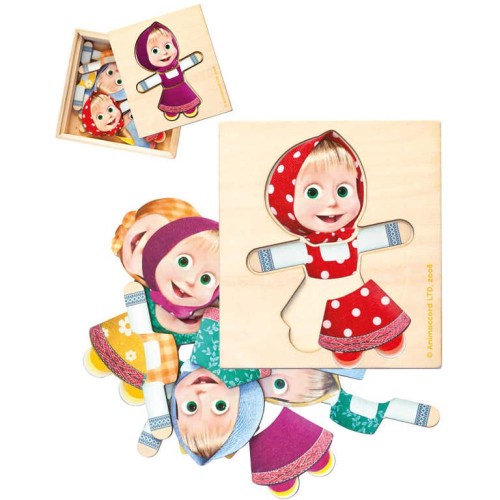 BINO DŘEVO Šatní skříň Máša a medvěd vkládací puzzle 18 dílků v boxu