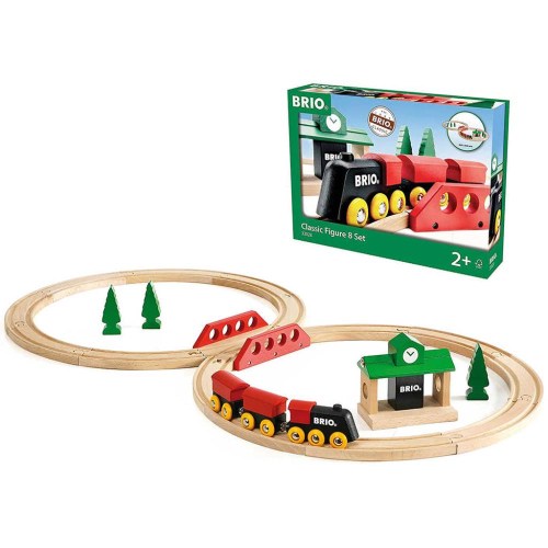 BRIO DŘEVO Baby vláčkodráha osmička Classic set s doplňky 22ks