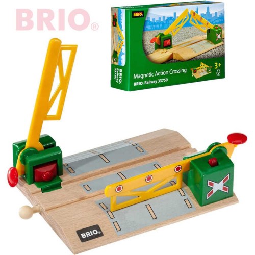 BRIO DŘEVO Železniční přejezd magnetický se závorami doplněk k vláčkodráze