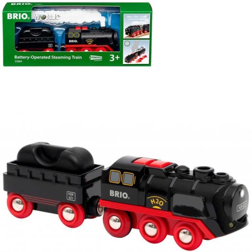 BRIO Parní lokomotiva s vagonem nákladní vlak kouří na baterie kov Světlo