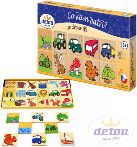 DETOA DŘEVO Hra Co kam patří? 36 dílků obrázková skádačka v krabici