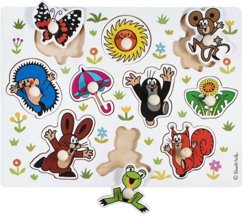 DETOA DŘEVO Puzzle vkládací velké Krtek (Krteček) na desce 10 dílků s úchyty