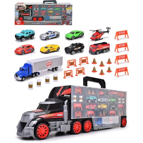 DICKIE Auto kamion kufřík s vystřelovací dráhou set s autíčky a doplňky kov