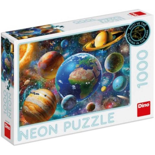DINO Puzzle 1000 dílků Planety 66x47cm svítí ve tmě neon skládačka