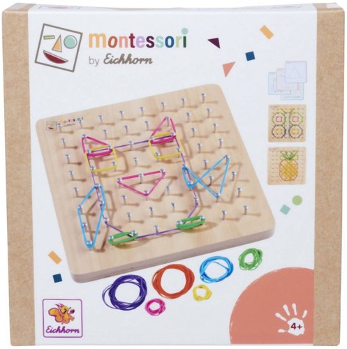EICHHORN DŘEVO Montessori geometrická deska herní set s gumičkami