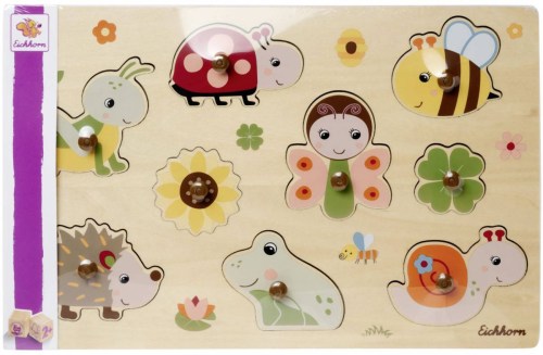 EICHHORN DŘEVO Puzzle baby vkládací s úchyty 9 dílků zvířátka 2 druhy