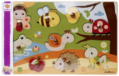 EICHHORN DŘEVO Puzzle baby vkládací s úchyty 9 dílků zvířátka 2 druhy