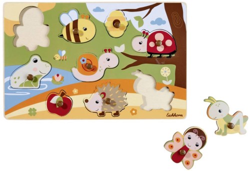 EICHHORN DŘEVO Puzzle baby vkládací s úchyty 9 dílků zvířátka 2 druhy