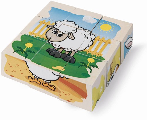 EICHHORN DŘEVO Obrázkové kostky kubus zvířátka farma set 9ks
