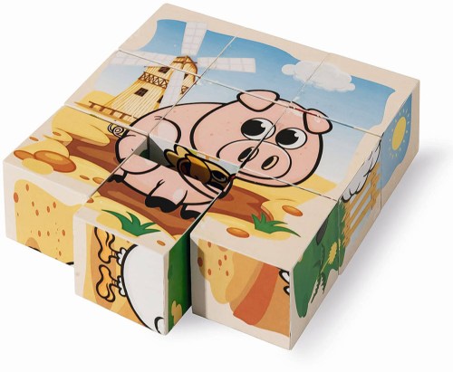 EICHHORN DŘEVO Obrázkové kostky kubus zvířátka farma set 9ks