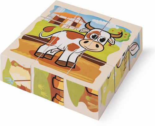 EICHHORN DŘEVO Obrázkové kostky kubus zvířátka farma set 9ks