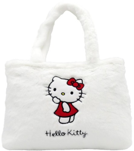 EP Line Taška bílá kočička Hello Kitty plyšová velká 40x27cm na zip