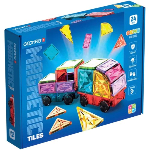 GEOMAG Magnetic Tiles Gems Auta 24 dílků magnetická STAVEBNICE