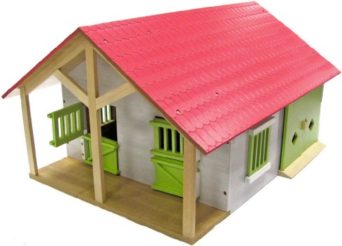 KIDS GLOBE Stáj pro koně s dílnou 1:24 DŘEVĚNÁ STAVEBNICE