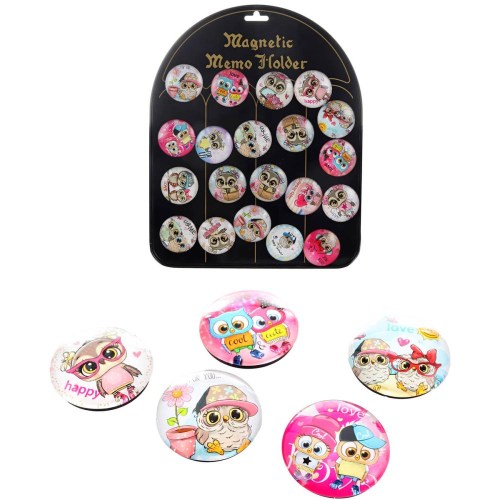 Magnetky kulaté dětské sovičky samostatné 4cm různé druhy