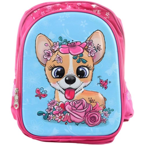 Batoh dívčí pejsek 2 přihrádky na zip kapsy na lahev 30x35x12cm