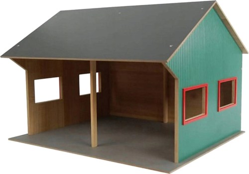 KIDS GLOBE Farma garáž pro 2 traktory 1:16 DŘEVĚNÁ STAVEBNICE