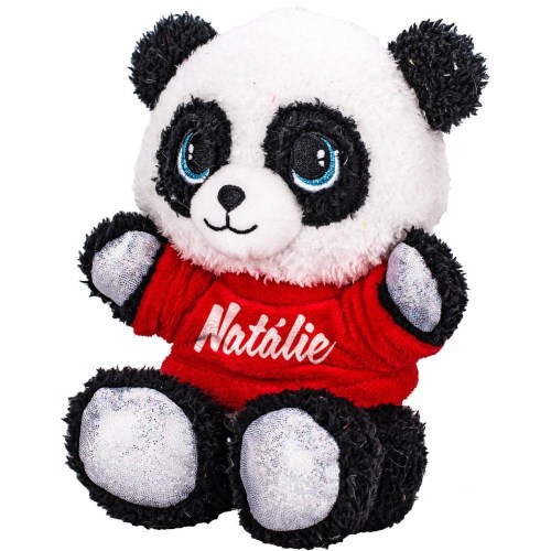 PLYŠ Panda v tričku se jménem 17cm sedící zvířátko *PLYŠOVÉ HRAČKY*