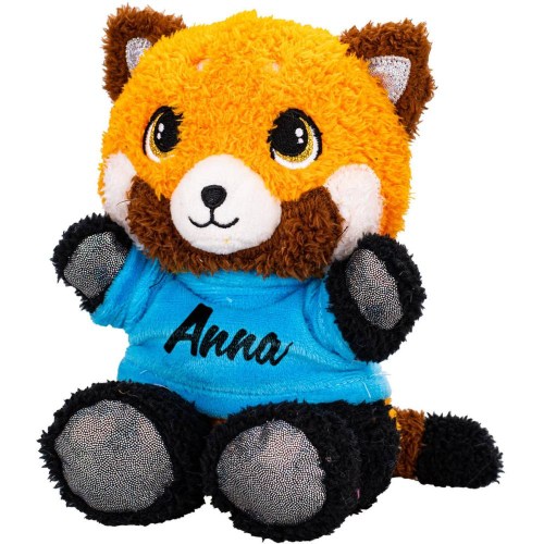 PLYŠ Panda červená v tričku se jménem 17cm sedící zvířátko *PLYŠOVÉ HRAČKY*