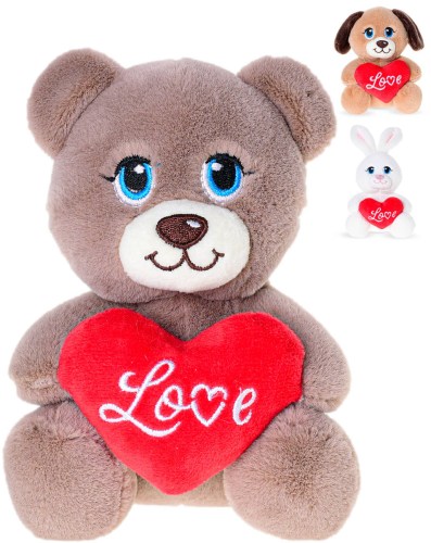 PLYŠ Zvířátko sedící se srdíčkem Love 15cm 3 druhy *PLYŠOVÉ HRAČKY*