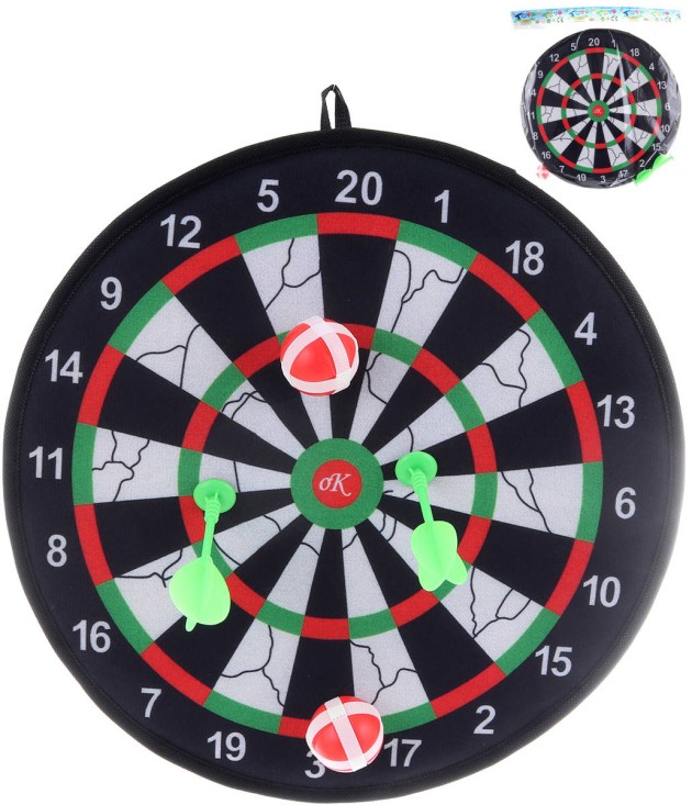Terč závěsný 36cm na suchý zip set se 2 soft míčky a 2 šipkami