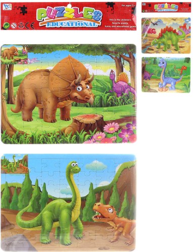 PUZZLE Dinosauři skládačka 2ks v rámečku 2x 49 dílků s omalovánkou 2 druhy