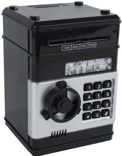 Trezor černý s odemykáním na kód set s penězi na baterie Světlo Zvuk