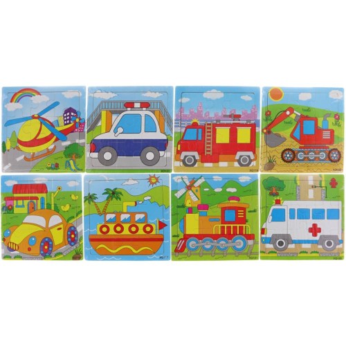 DŘEVO Puzzle na desce Dopravní prostředky 9 dílků 8 druhů
