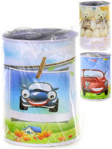 Pokladnička kovová plechovka 10cm s obrázkem 3 druhy v sáčku