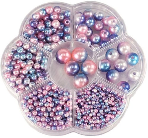Korálky navlékací perleťové fialové set 1150ks 3-12mm v plastovém boxu