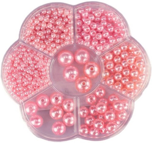 Korálky navlékací metalické růžové set 1150ks 3-12mm v plastovém boxu