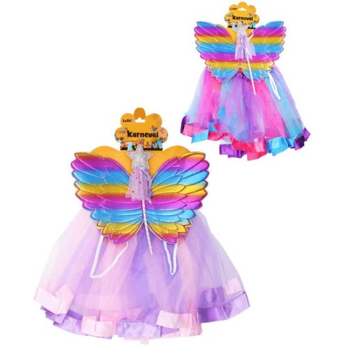 KARNEVAL Šaty víla barevná set s křídly a hůlkou 2 barvy *KOSTÝM*