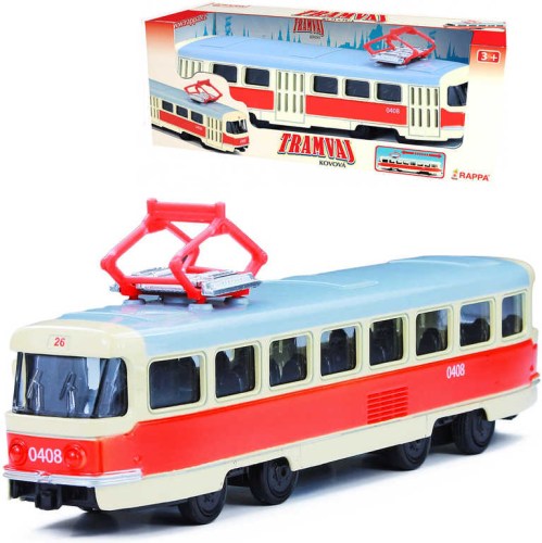 Tramvaj česká 16cm kovový retro model na zpětný nátah v krabici