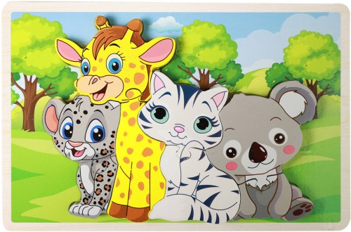 DŘEVO PUZZLE Zvířátka 3D vkládací 8 dílků na desce *DŘEVĚNÉ HRAČKY*