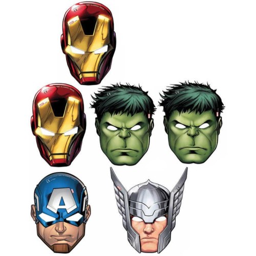 KARNEVAL Maska Avengers 23cm set 6ks *KARNEVALOVÝ DOPLNĚK*