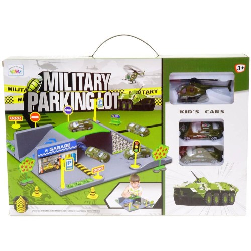 Parkoviště vojenský herní army set se 2 auty a vrtulníkem s doplňky