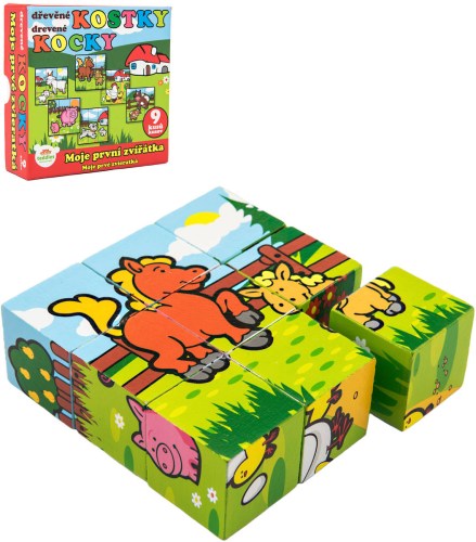 DŘEVO Kubus baby moje první zvířátka obrázkové kostky set 9ks