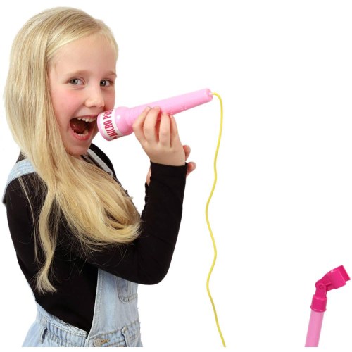 Mikrofon dětský Karaoke růžový se stojanem na baterie Světlo Zvuk MP3