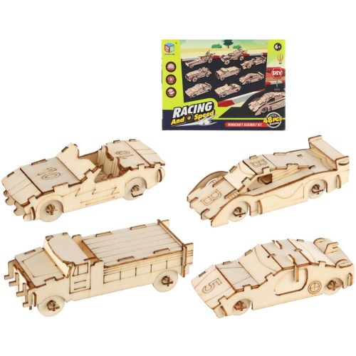 DŘEVO Stavebnice 3D auto set 4ks 2 druhy *DŘEVENÉ HRAČKY*