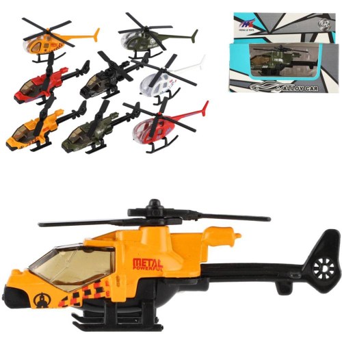 Helikoptéra kovový vrtulník v krabičce 4 druhy 4 barvy
