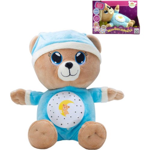 PLYŠ Medvídek usínáček 32cm modrý na baterie promítá hvězdnou oblohu Světlo Zvuk