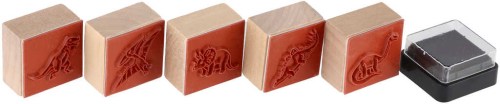 DŘEVO Razítka 3cm dřevěná 5+1 s poduškou Dinosauři na kartě