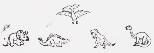 DŘEVO Razítka 3cm dřevěná 5+1 s poduškou Dinosauři na kartě
