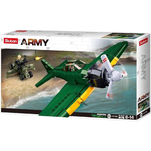 SLUBAN ARMY WWII Japonský stíhací letoun A6M 532 dílků + 2 figurky STAVEBNICE