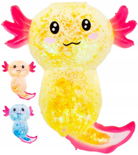 Axolotl zvířátko antistresové gelové mačkací se třpytkami 4 barvy