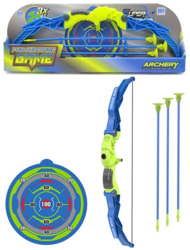Luk sportovní modrozelený set se 3 soft šípy na přísavku s terčem