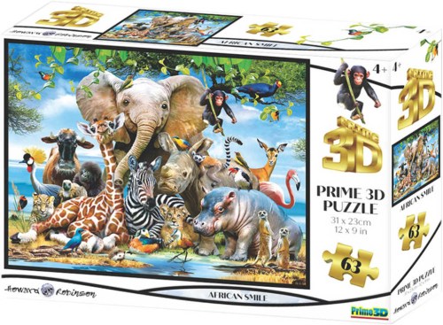 Puzzle 3D Afrika úsměv 31x23cm 63 dílků veselá skládačka v krabici
