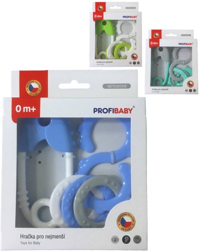 PROFIBABY Baby chrastítko špendlík + osmička v krabici pro miminko různé barvy